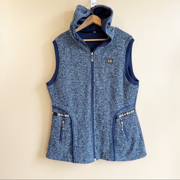 irie wash Jackets & Blazers - IRIE WASH Navy Full Zip Vest with Hood Size 42
